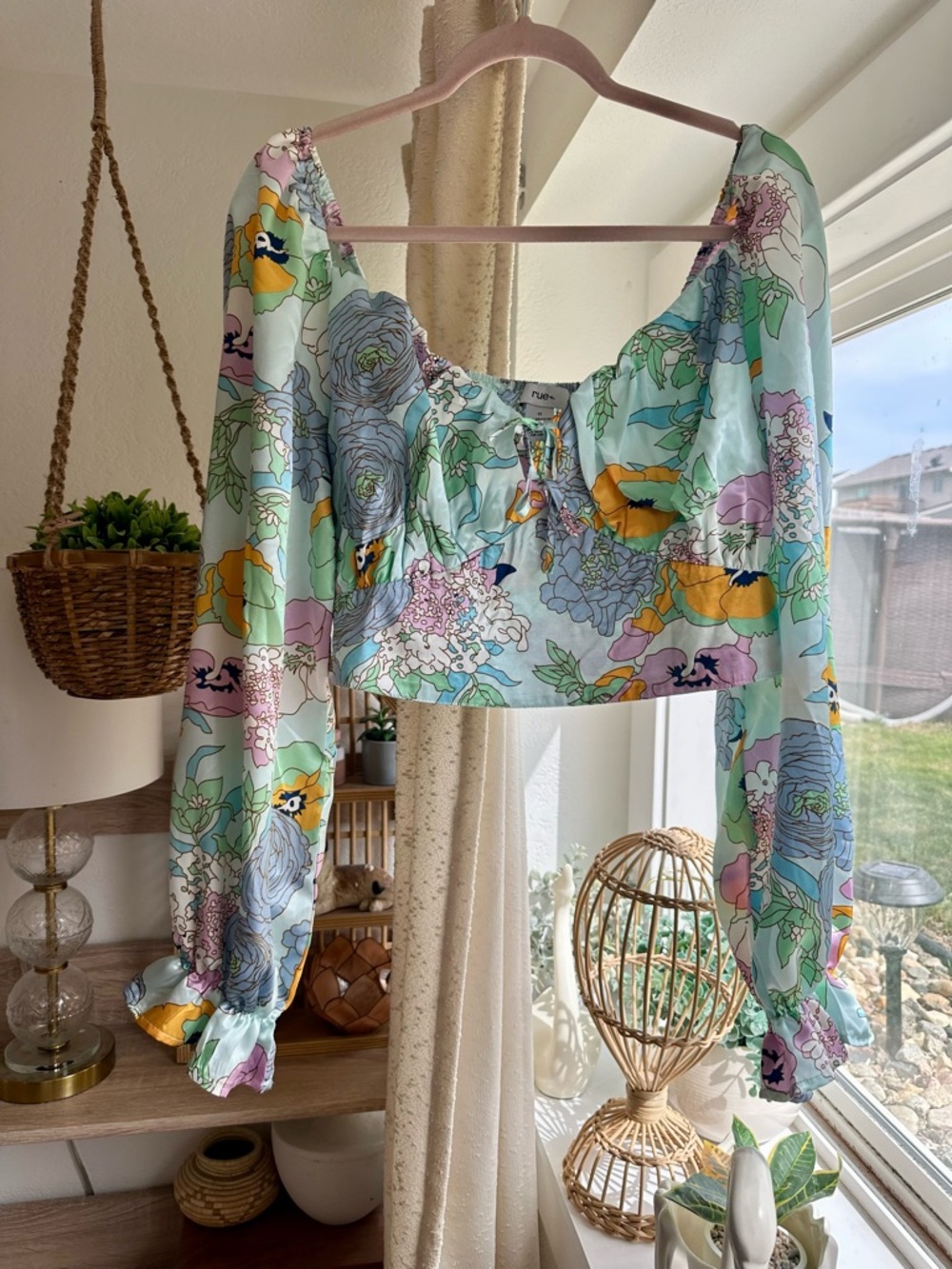 Rue21 Floral Satin Puff-Sleeve Crop Top